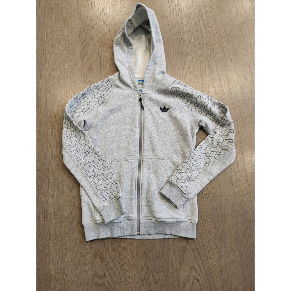 Adidas M Gray Zip Hoodie Boys Girls Grey Sweatshirt Rare Geometric Medium Sports